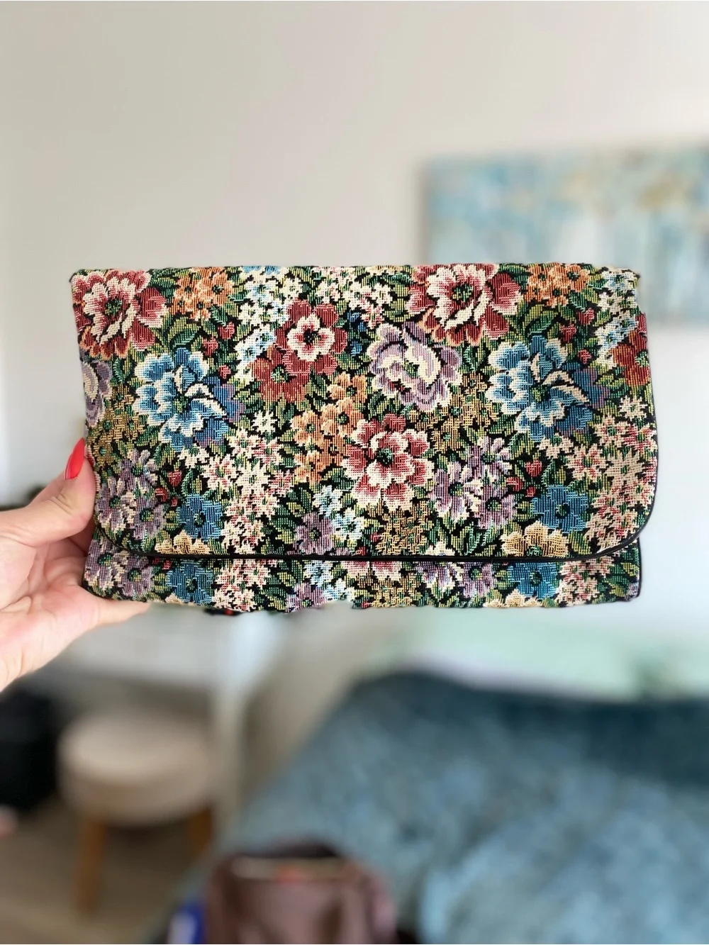Vintage Floral Tapestry Clutch Bag